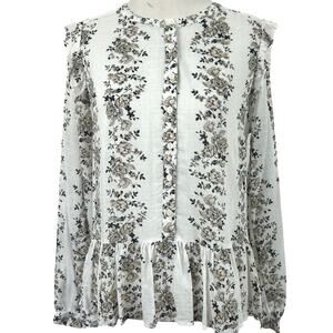 Lucky Brand Long Sleeve Blouse Top Boho Prairie Western Women White Small NEW